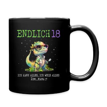Endlich 18 Dino - Tasse einfarbig - Schwarz - Rechts