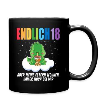 Endlich 18 Dino auf Wolke - Tasse einfarbig - Schwarz - Rechts