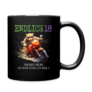 Katze auf Motorrad Endlich 18 - Tasse einfarbig - Schwarz - Rechts