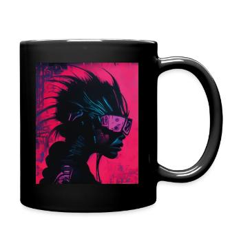 Rebellious Gaze: Cyberpunk in Red - Full Colour Mug - black - Right