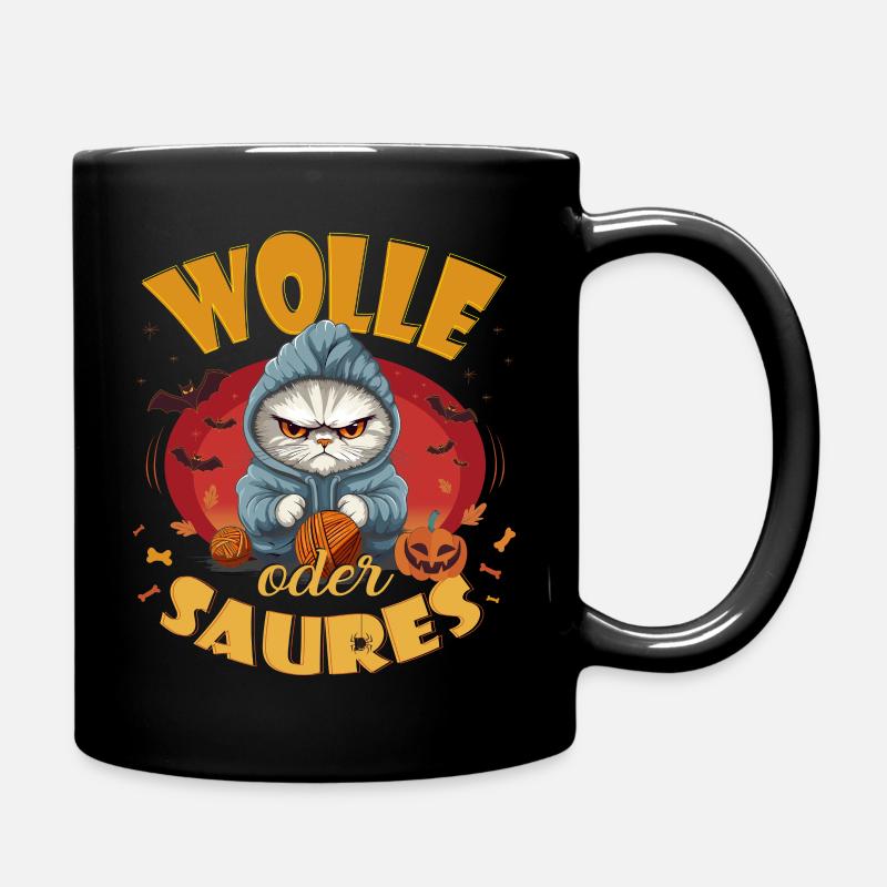 WOLLE oder SAURES - Halloween für Wollfans - Tasse einfarbig - Schwarz