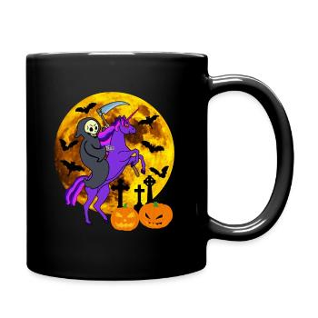 Halloween Unicorn Grim Reaper Skull Pumpkin - Full Colour Mug - black - Right