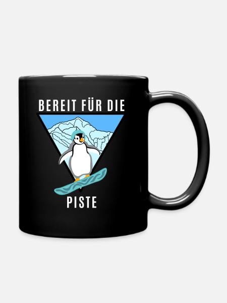 Snowboard Pinguin, Piste, Winter, Berge, Lustig - Tasse einfarbig - Schwarz