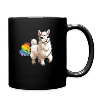 Lama Llama Lustig Regenbogenfurz - Tasse einfarbig - Schwarz - Rechts