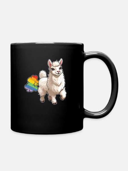 Lama Llama Lustig Regenbogenfurz - Tasse einfarbig - Schwarz