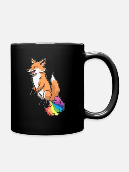 Fuchs Witzig Regenbogenfurz - Tasse einfarbig - Schwarz