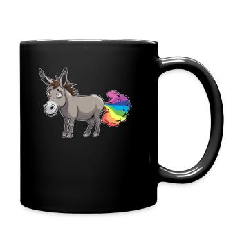 Muli Esel Lustig Regenbogenfurz - Tasse einfarbig - Schwarz - Rechts
