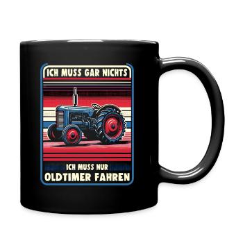 Traktor Oldtimer Landwirtschaft Geschenk Bauer - Tasse einfarbig - Schwarz - Rechts
