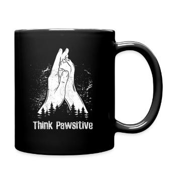 Think Pawsitive - Hand + Dog Paw - High Five - Full Colour Mug - black - Right