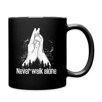 Never Walk Alone - Hand + Hundepfote - High Five - Tasse einfarbig - Schwarz - Rechts