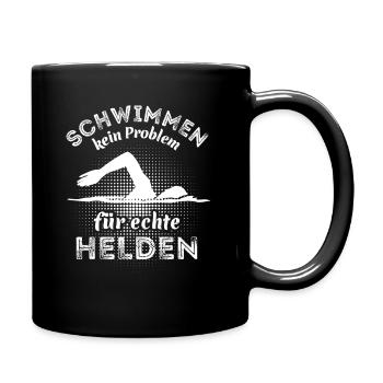 Schwimmen kein Problem für echte Helden - Tasse einfarbig - Schwarz - Rechts