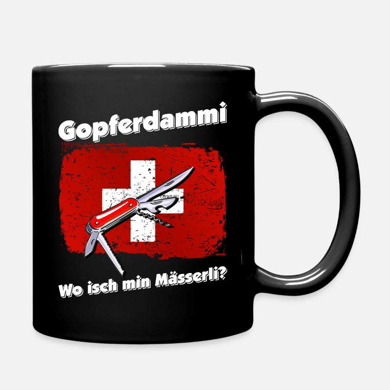 Gopferdammi - wo is min Mässerli? Schweizerdeutsch - Tasse einfarbig - Schwarz