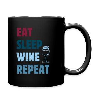 Eat Sleep Wine Repeat - Wine Saying - Full Colour Mug - black - Right
