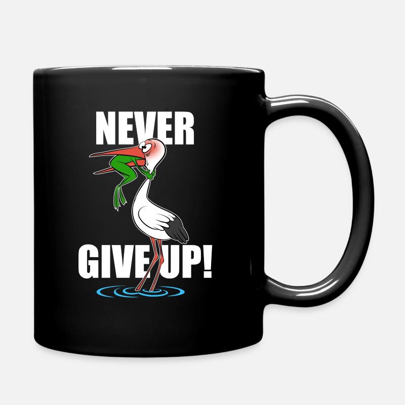 Frosch und Storch - Never give up - Tasse einfarbig - Schwarz