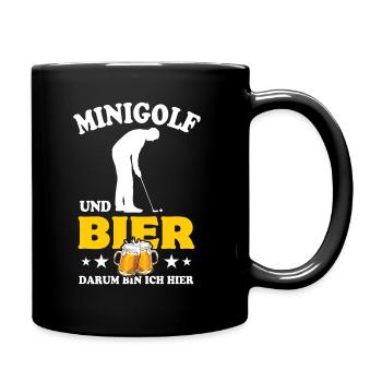 Minigolf und Bier - darum bin ich hier - Spruch - Tasse einfarbig - Schwarz - Rechts