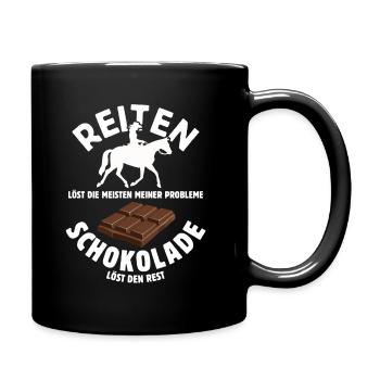 Reiten löst meine Probleme - Schoko Spruch - Tasse einfarbig - Schwarz - Rechts
