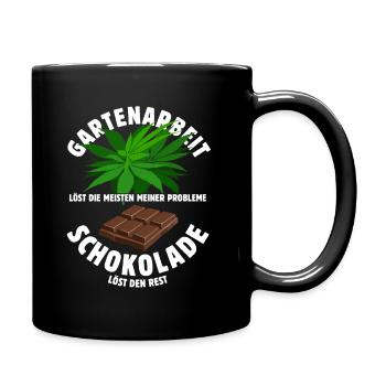 Gartenarbeit löst meine Probleme - Schoko Spruch - Tasse einfarbig - Schwarz - Rechts