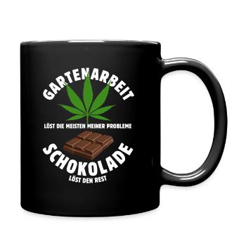 Gartenarbeit löst meine Probleme - Schoko Spruch - Tasse einfarbig - Schwarz - Rechts