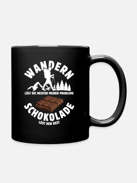 Wandern löst meine Probleme - Schoko Spruch - Tasse einfarbig - Schwarz