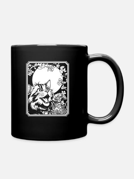 Chat Japon Fleur De Cerisier Lune - Mug uni - noir