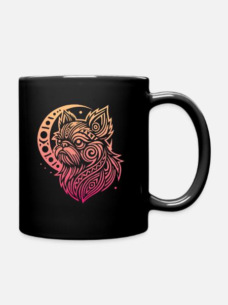 Bruxelles Griffon Tribal Phases de Lune - Mug uni - noir