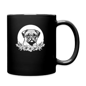 Mops Hund Wilde Blumen Floral Moon - Tasse einfarbig - Schwarz - Rechts