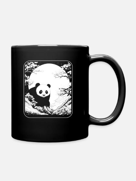 Giant Panda Panda Bear Japan Cherry Blossom Moon - Full Colour Mug - black