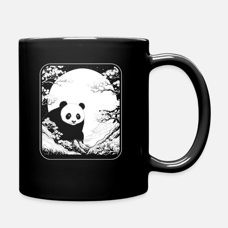 Giant Panda Panda Bear Japan Cherry Blossom Moon - Full Colour Mug - black
