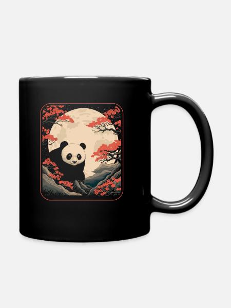 Großer Panda Pandabär Japan Cherry Blossom Moon - Tasse einfarbig - Schwarz