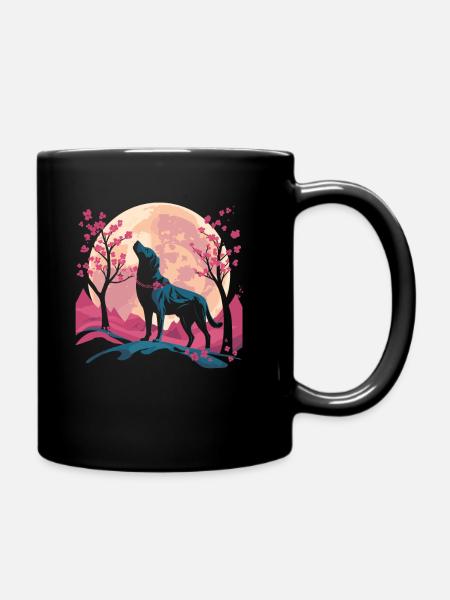 Labrador Japon Cerisier Fleur Lune - Mug uni - noir