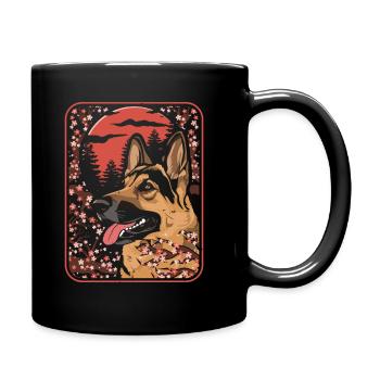 Schäferhund Japan Cherry Blossom Moon - Tasse einfarbig - Schwarz - Rechts