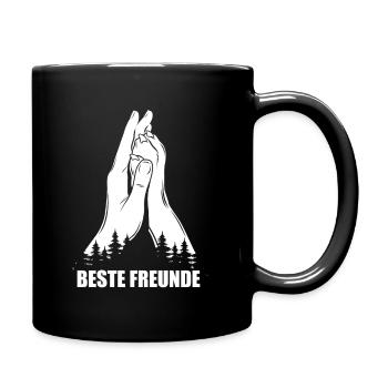 Beste Freunde - Hand + Hundepfote - High Five - Tasse einfarbig - Schwarz - Rechts