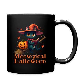Chat mignon sur balai Halloween T-shirt unisexe pour enfants - Mug uni - noir - Droite
