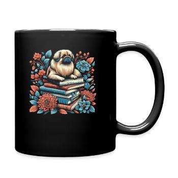 Pekingese Flower Book Reader Floral Cottagecore - Full Colour Mug - black - Right