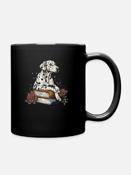 Dalmatiner Blumenbuchleser Floral Cottagecore - Tasse einfarbig - Schwarz
