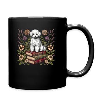 Bichon Frize Flower Book Reader Floralcottagecore - Full Colour Mug - black - Right
