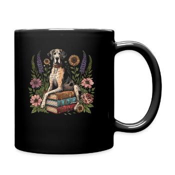 Deutsche Dogge Blumenbuchleser Floralcottagecore - Tasse einfarbig - Schwarz - Rechts