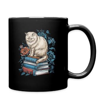 Cat Flower Book Reader Floralcottagecore - Full Colour Mug - black - Right