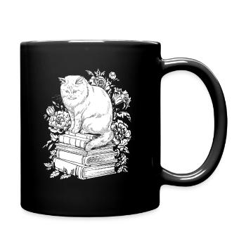 Cat Flower Book Reader Floral Cottagecore - Full Colour Mug - black - Right
