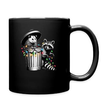 Merry Trashmas, raccoon and possum - Full Colour Mug - black - Right