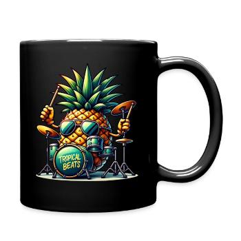 Tropical Beats Ananas Schlagzeuger Illustration - Tasse einfarbig - Schwarz - Rechts