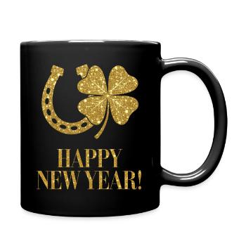 Happy New Year Shamrock Horseshoe Lucky gold - Full Colour Mug - black - Right