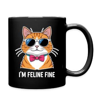 Cool Cat with Sunglasses - I'm Feline Fine - Full Colour Mug - black - Right
