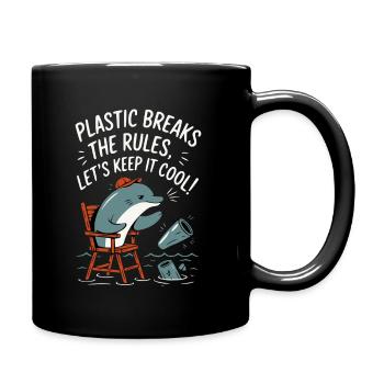 Plastique dans la mer avec dauphin - Mug uni - noir - Droite
