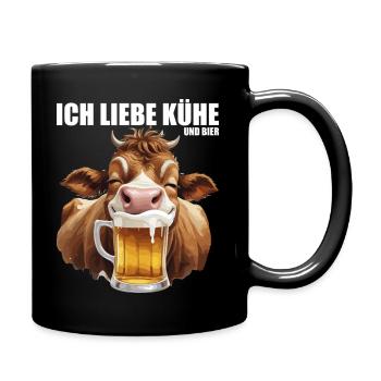trinkende Kuh mit Bier Ich liebe Kühe und Bier  - Tasse einfarbig - Schwarz - Rechts