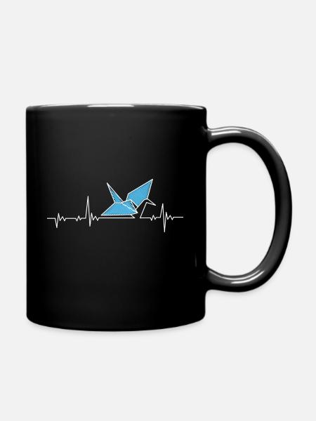 Origami Heartbeat Pulse - Full Colour Mug - black