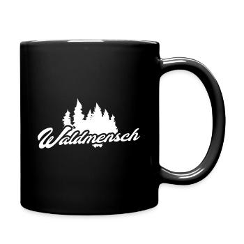 Waldmensch Schriftzug Wald Silhouette - Tasse einfarbig - Schwarz - Rechts