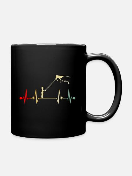 Drachensteigen Drachen Steigen Herzschlag Retro - Tasse einfarbig - Schwarz