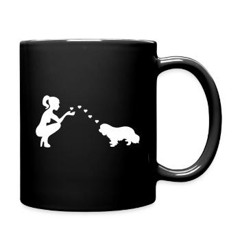 Cavalier King Charles Spaniel mit Frau - Tasse einfarbig - Schwarz - Rechts