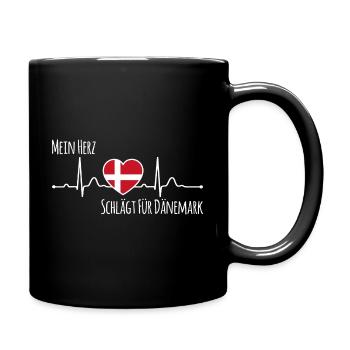 Mein Herz schlägt für Dänemark Spruch Urlaub - Tasse einfarbig - Schwarz - Rechts